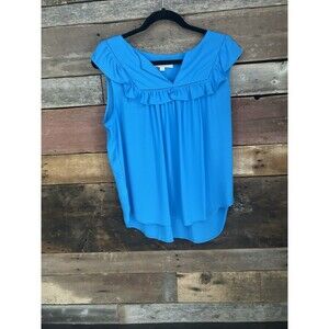 LOFT Aqua Blue Sleeveless Blouse with Ruffles Size Medium